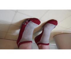 super sweaty red and white fila women's anklesocks